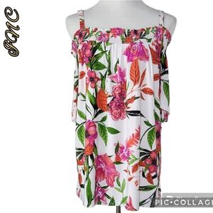 INC floral top straps & sleeves  shirred at chest flowing peasant size 2x